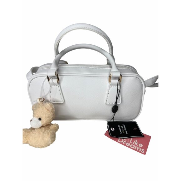 Like Dreams Mini White Vegan Leather Shoulder Bag With Teddy Bear Charm - Picture 8 of 11